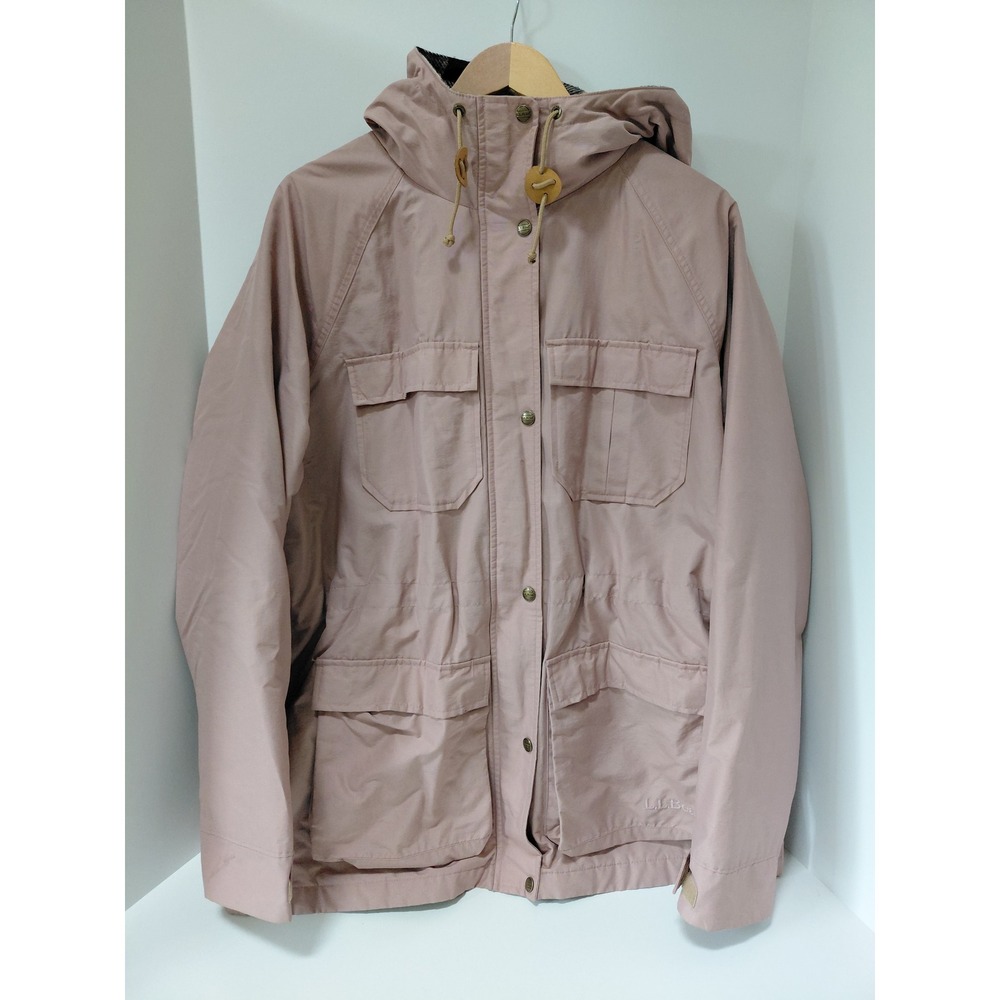 L.L. Bean Womens 3X Plus Field Jacket Pink Hooded Buffalo Plaid Lined Parka